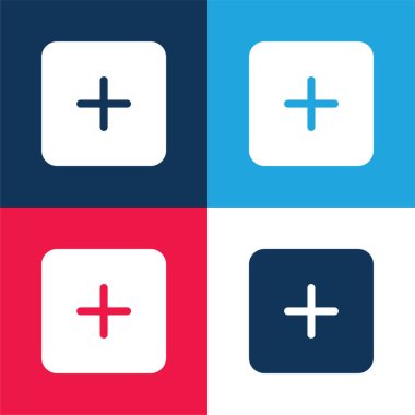 Siyah Kare Düğme Arayüzü Sembolü Ekleniyor Mavi ve kırmızı en az dört renk simgesi