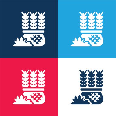 Barley blue and red four color minimal icon set clipart