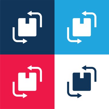 Kutu mavi ve kırmızı dört renk minimal simge kümesi