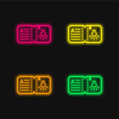Kitap dört renk parlayan neon vektör simgesi