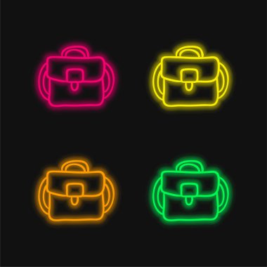 Poşet El Taslak Dört Renkli Parlak neon vektör simgesi