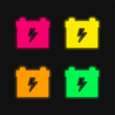 Pil dört renk parlayan neon vektör simgesi