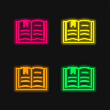 Kitap dört renk parlayan neon vektör simgesi