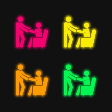 Parlayan dört renk neon vektör simgesi yardım