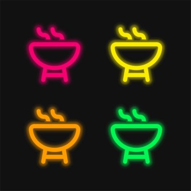 Barbekü Dış Hattı dört renk parlayan neon vektör simgesi