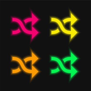 Çapraz Oklar Dört renkli parlak neon vektör simgesi