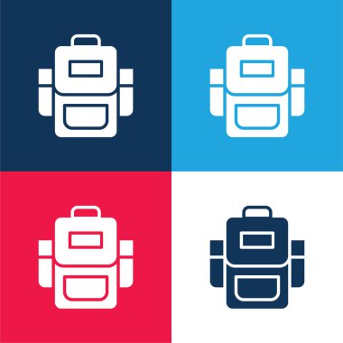 Sırt çantası mavi ve kırmızı dört renk minimal simgesi seti