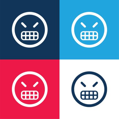 Öfkeli Duygu Meydanı Yüzü Mavi ve Kırmızı Minimum Renk Simgesi