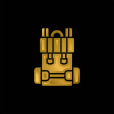 Sırt çantası altın kaplamalı metalik simge veya logo vektörü