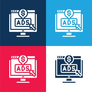 Reklam mavi ve kırmızı dört renk minimal simgesi seti