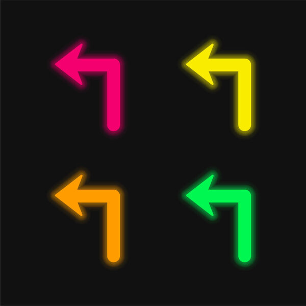 Стрелка большого размера Поворот влево Четырехцветный перчаточный неоновый вектор
