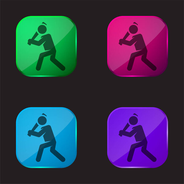 Baseball Player four color glass button icon