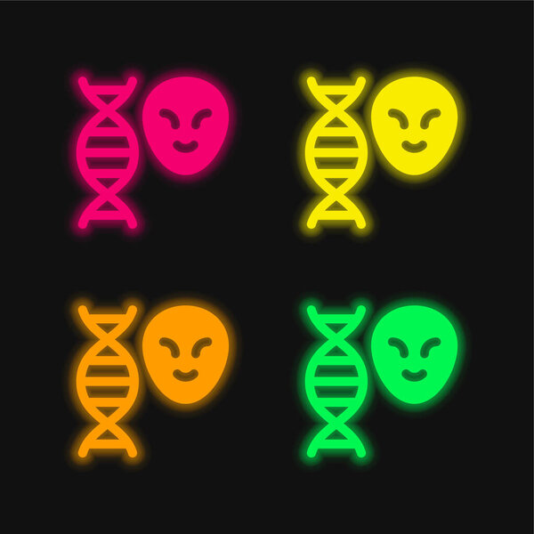 Alien four color glowing neon vector icon