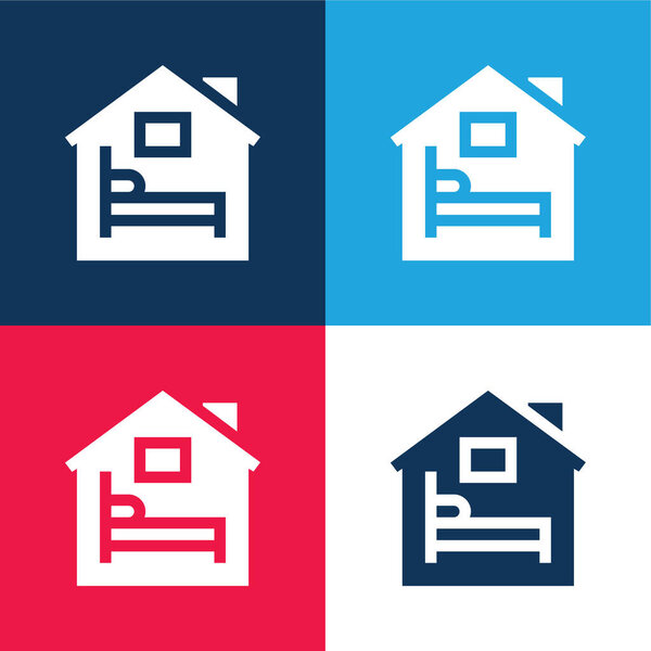 Alojamiento Azul Rojo Conjunto Iconos Mínimo Cuatro Colores — Vector de stock