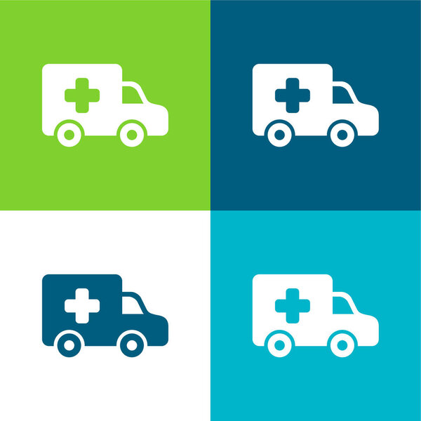 Скорая помощь Вид сбоку Плоский четырехцветный минимальный набор значков