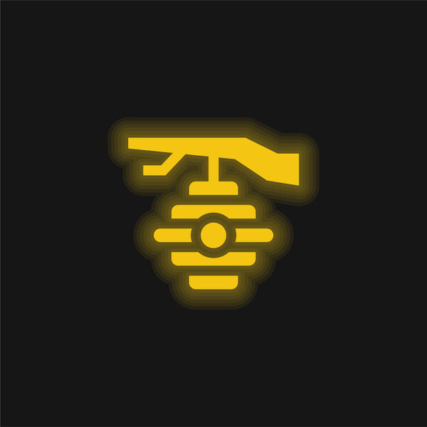 Beehive yellow glowing neon icon