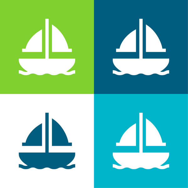 Boat Flat four color minimal icon set