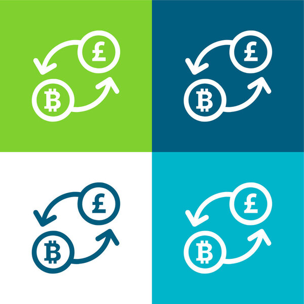 Bitcoin Pound Currency Exchange Rate Flat four color minimal icon set