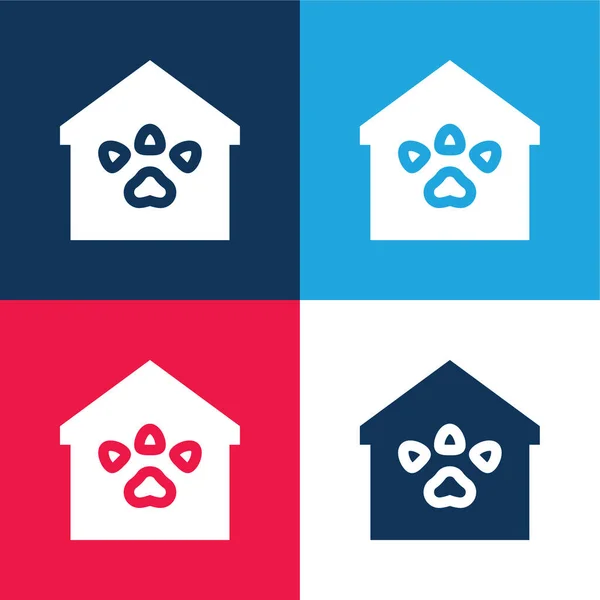 Refugio Animales Azul Rojo Conjunto Iconos Mínimo Cuatro Colores — Archivo Imágenes Vectoriales