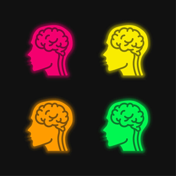 Brain four color glowing neon vector icon