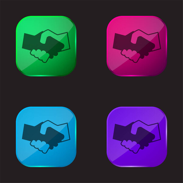 Black And White Shaking Hands four color glass button icon