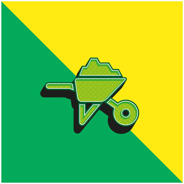 Барроу со строительными материалами Зеленый и желтый современный 3D логотип векторной иконки