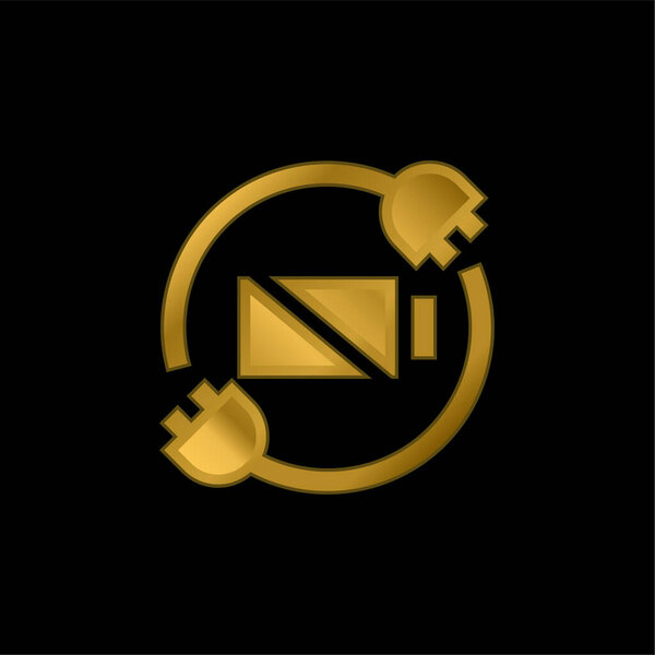 Battery Status gold plated metalic icon or logo vector