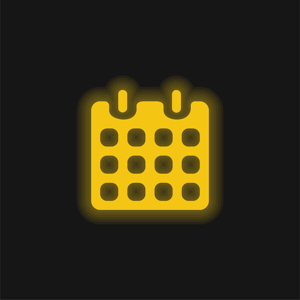 Black Paper Calendar With Spring yellow glowing neon icon