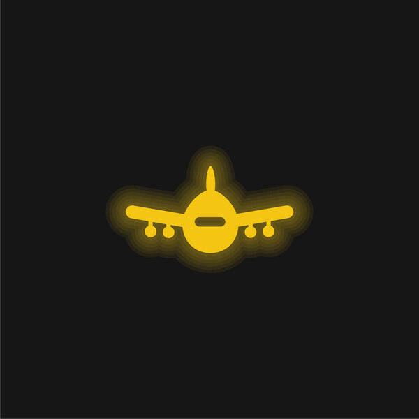 Airplane Front View yellow glowing neon icon