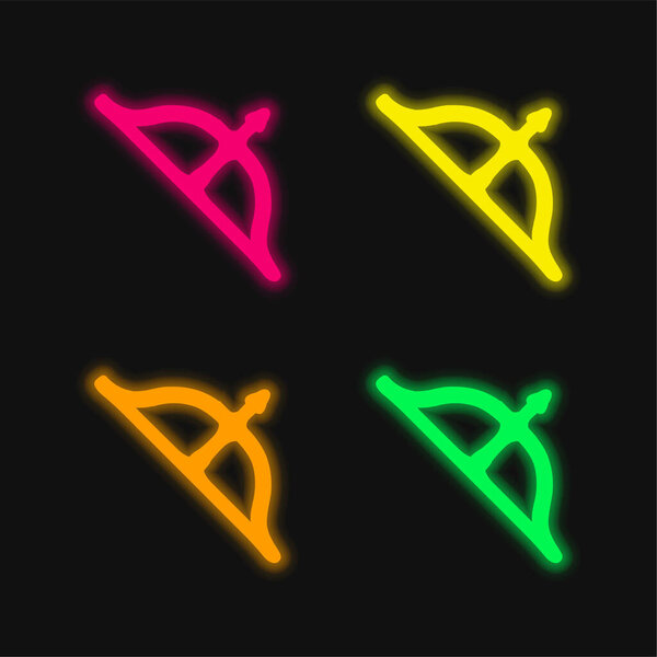 Bow And Arrow four color glowing neon vector icon