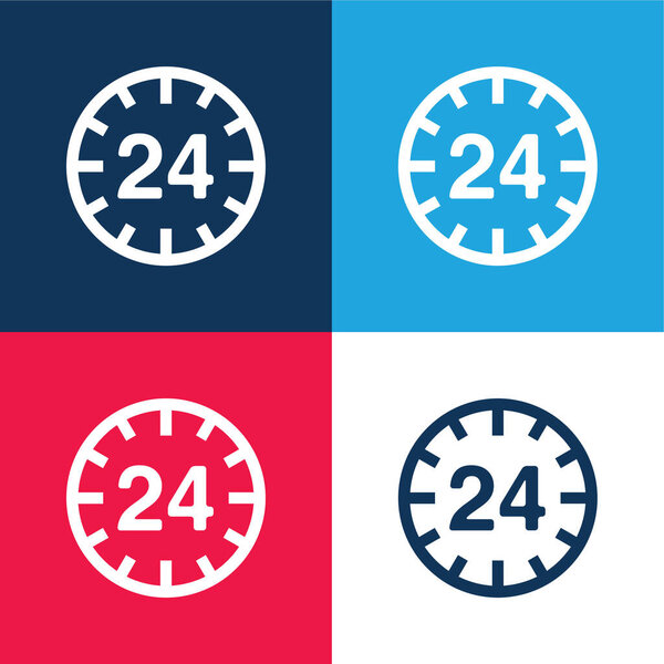 24 часов Круглый знак синий и красный четыре цвета минимальный набор значков