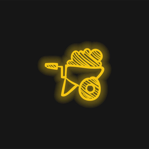 Курган, полный строительных материалов Ручной рисунок инструмент желтый светящийся неоновый значок