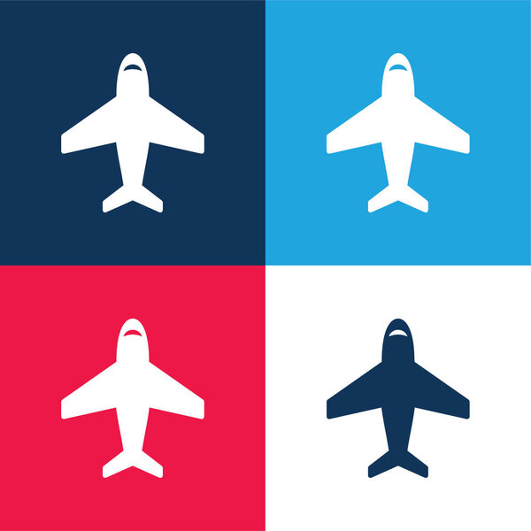 Airplane In Vertical Ascending Position blue and red four color minimal icon set