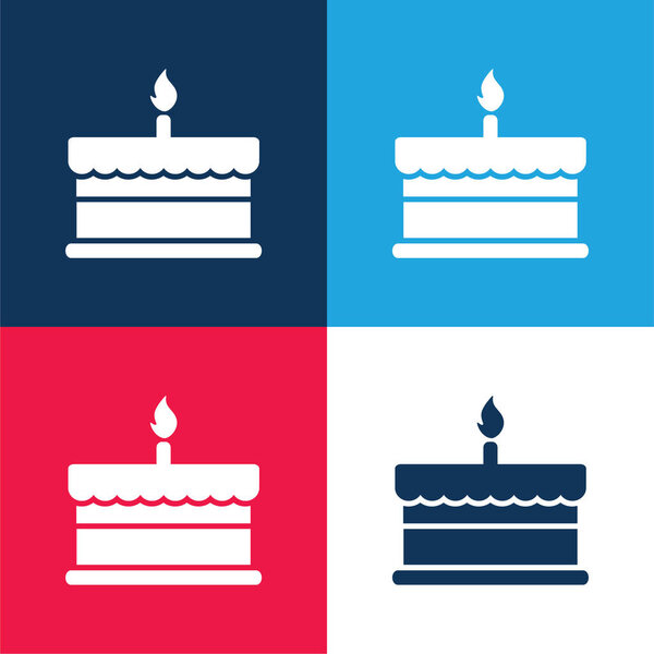 Birthday Cake With One Burning Candle blue and red four color minimal icon set