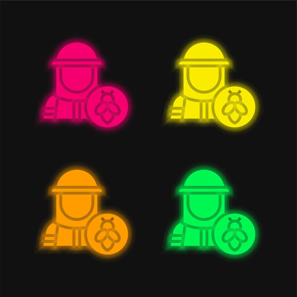 Beekeeper four color glowing neon vector icon