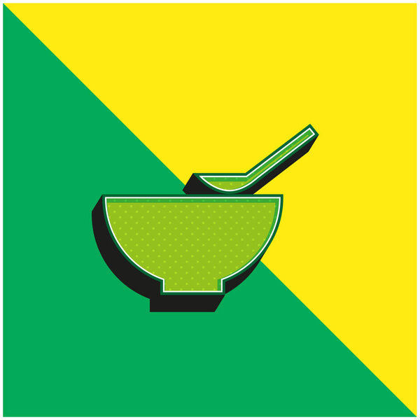 Bowl And Spoon Green and yellow modern 3d vector icon logo
