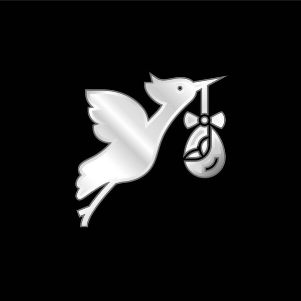 Bird Stork silver plated metallic icon