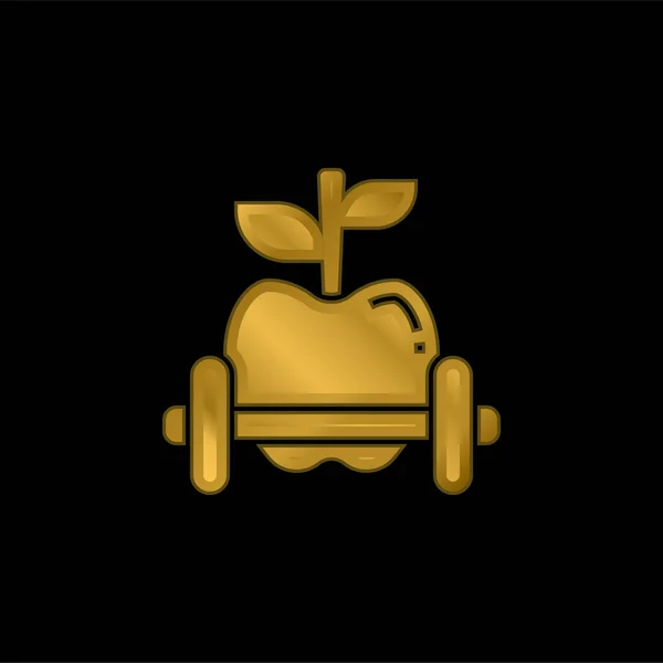 Elma Altın Kaplama Metalik Simge Veya Logo Vektörü — Stok Vektör
