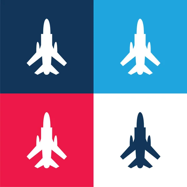 Armée Avion Bas Vue Bleu Rouge Quatre Couleurs Minimum Icône — Image vectorielle