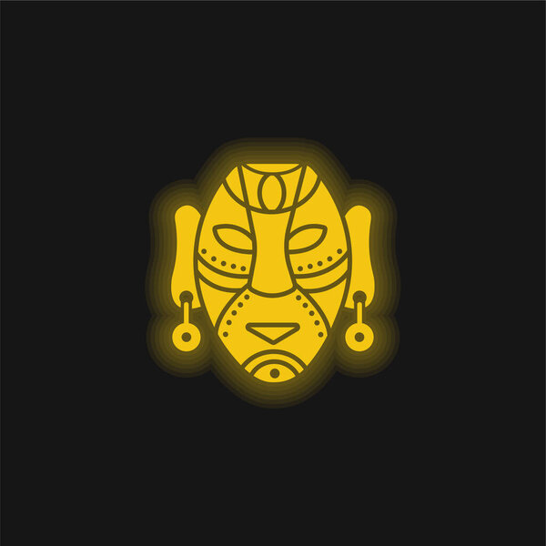 African Mask yellow glowing neon icon
