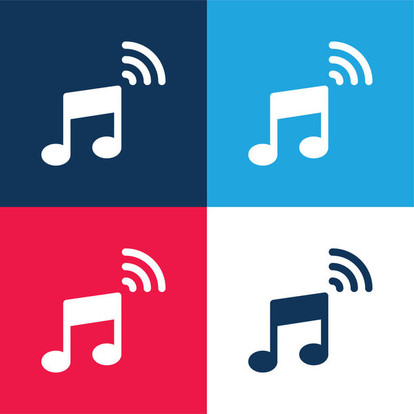 Audio Azul Rojo Conjunto Iconos Mínimo Cuatro Colores — Vector de stock