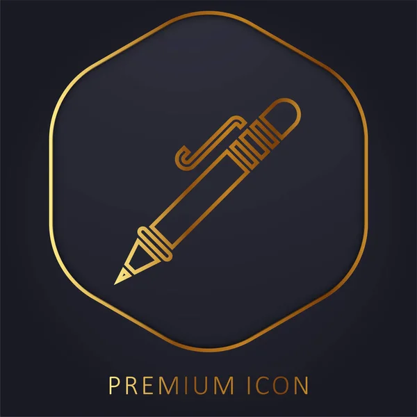 Ballpoint Pen Χρυσό Λογότυπο Γραμμή Πριμοδότηση Εικονίδιο — Διανυσματικό Αρχείο