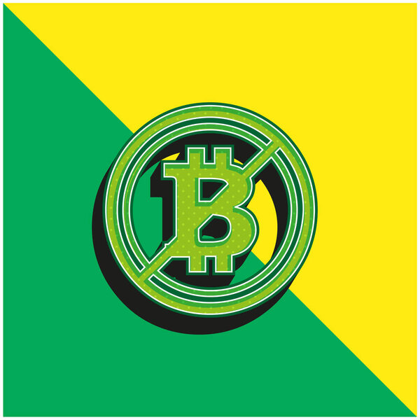 Bitcoin Not Accepted Symbol With A Slash Green and yellow modern 3d vector icon logo