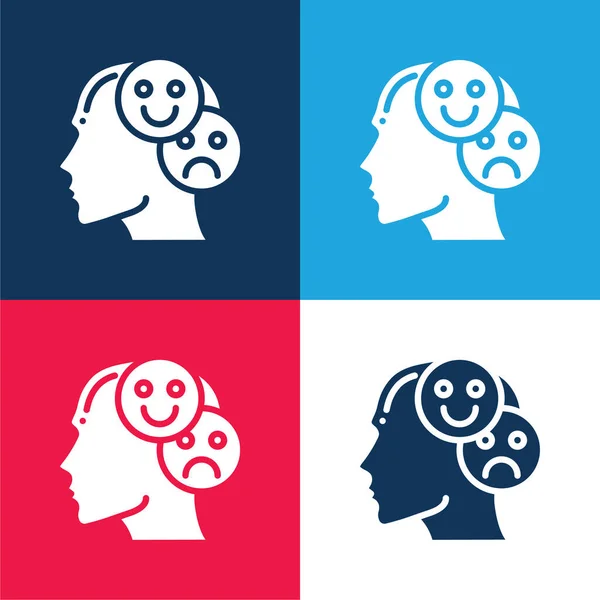 Set Icona Minimale Bipolare Blu Rosso Quattro Colori — Vettoriale Stock