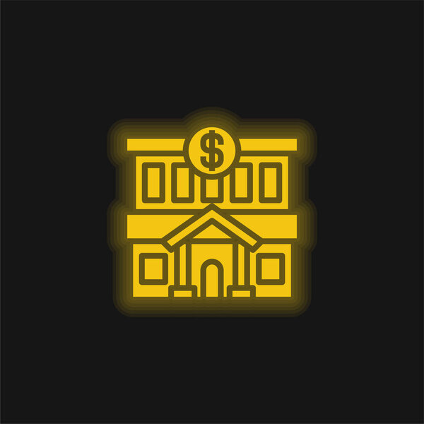 Bank yellow glowing neon icon