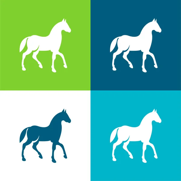 Black Race Horse Walking Pose Seitenansicht Flache Vier Farben Minimalsymbolset — Stockvektor