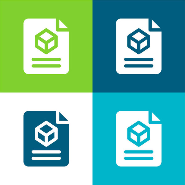 3d Flat four color minimal icon set