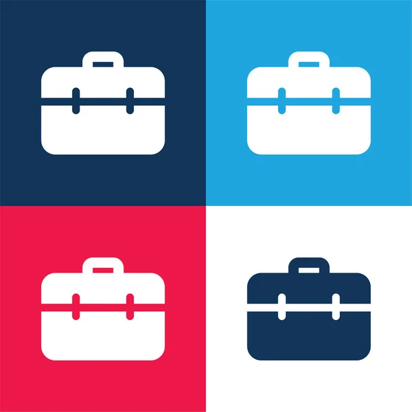 Briefcase Blue Red Four Color Minimal Icon Set — Stock Vector