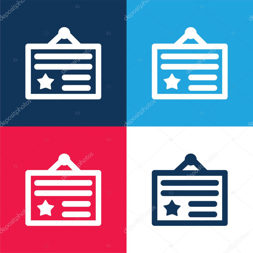 Award Certificate blue and red four color minimal icon set