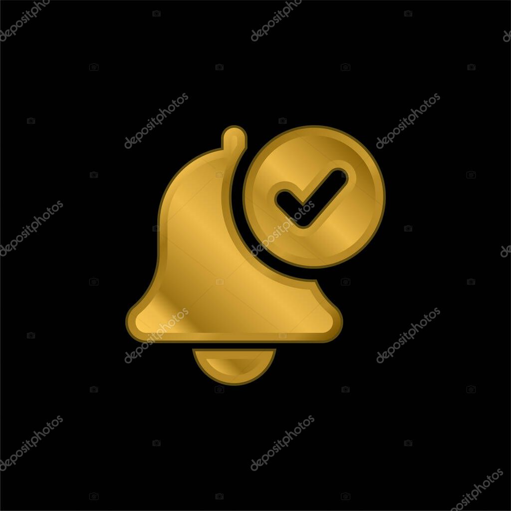 Alarm gold plated metalic icon or logo vector